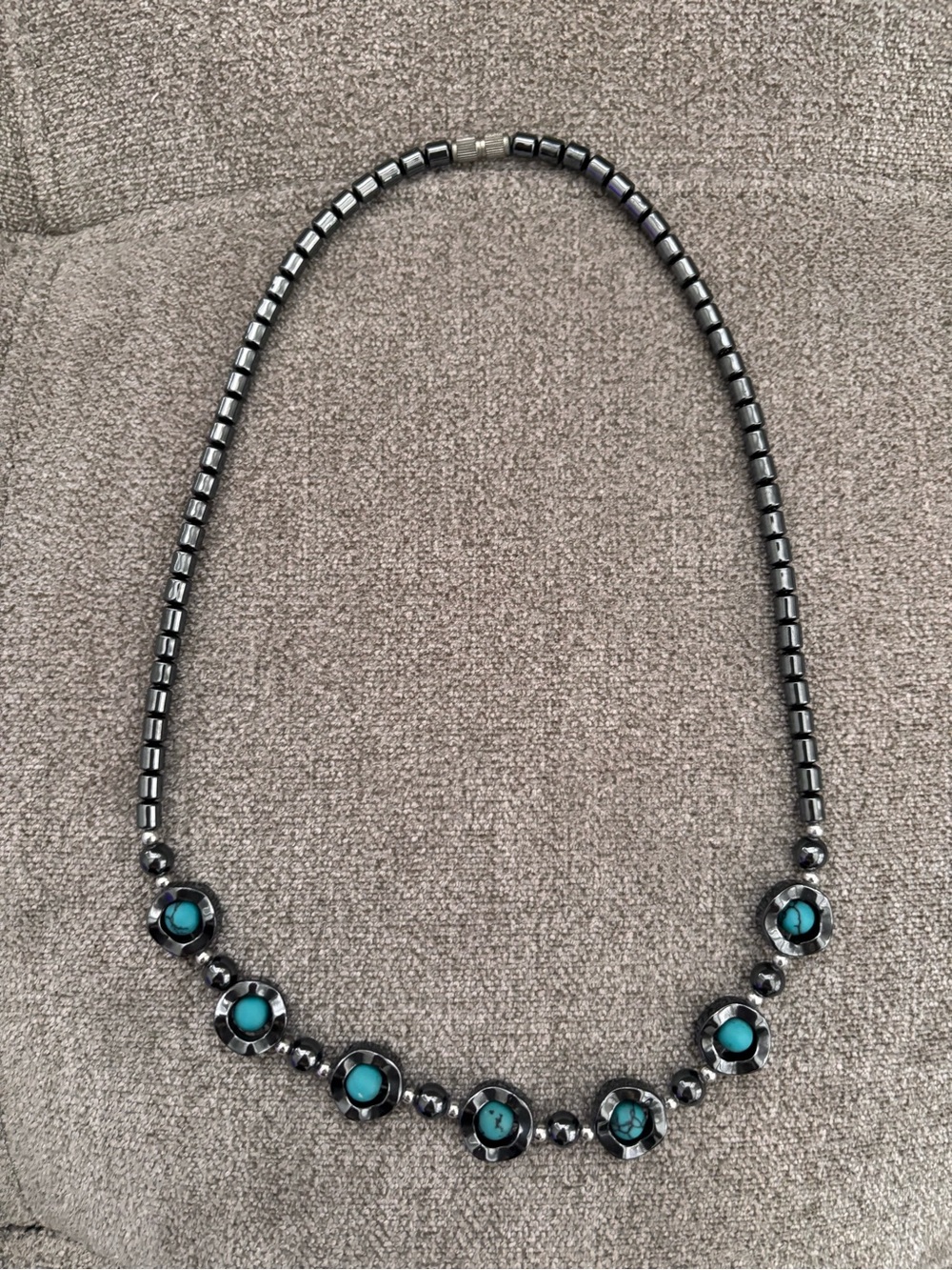 Turquoise Accent Hematite Bead Necklace - Women Jewelry